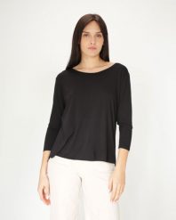 Czarna bluzka basic. Czarne bluzki Unisono, l, bez wzorów, z elastanu, bez kołnierzyka, bez ramiączek. Za 89.00 zł.