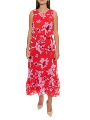 Calvin Klein Sukienka w kolorze czerwonym ze wzorem rozmiar: S. Czerwone sukienki Calvin Klein, s, bez wzorów, z tkaniny, bez kołnierzyka, bez ramiączek, maxi. Za 247.69 zł.