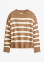 Sweter oversize z mieszanki bawełny. Brązowe swetry bonprix, bez wzorów, z bawełny, bez ramiączek. Za 64.99 zł.