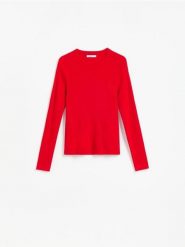 Gładki sweter - czerwony. Czerwone swetry Reserved, l, bez wzorów, z dzianiny, bez ramiączek. Za 89.99 zł.