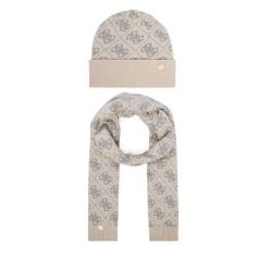 Zestaw szalik i czapka Guess. Białe szaliki i kominy Guess, z aplikacjami. Za 294.99 zł.