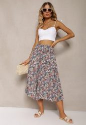 Niebiesko-Różowe Szerokie Spodnie Culotte High Waist z Gumką w Talii Vikiisona. Niebieskie jeansy Renee, na lato, l, bez wzorów, z jeansu, z podwyższonym stanem. W wyprzedaży za 35.99 zł.