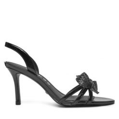 Sandały Guess. Czarne sandały Guess, z aplikacjami, bez obcasa, na szpilce, bez zapięcia. Za 739.99 zł.