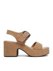 DeeZee Sandały CEO-LB-G9349-A Beżowy. Brązowe sandały DeeZee, bez wzorów, z materiału, bez obcasa, na słupku, bez zapięcia. Za 149.99 zł.