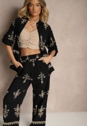 Czarny Wiskozowy Komplet Boho Koszula i Spodnie z Haftowanym Zdobieniem Helhiris. Czarne koszule Renee, m, z aplikacjami, z wiskozy, boho, bez kołnierzyka, bez ramiączek. W wyprzedaży za 143.99 zł.