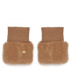 Rękawiczki Damskie Guess. Brązowe rękawiczki Guess, z aplikacjami, z dzianiny. Za 199.99 zł.