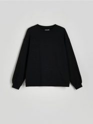 Bluza z błyszczącą aplikacją - czarny. Czarne bluzy Reserved, l, z aplikacjami, z bawełny, bez ramiączek, bez kaptura. W wyprzedaży za 69.99 zł.
