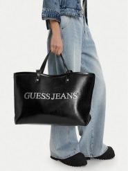 Guess Jeans Torebka CWBEO-GUESS-B-015-09 Czarny. Czarne shopper bag Guess Jeans, z aplikacjami, z jeansu, bez dodatków. Za 269.99 zł.