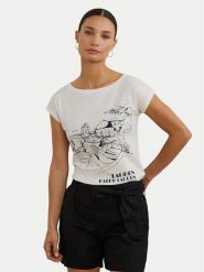 LAUREN RALPH LAUREN T-Shirt 200971072002 Biały Relaxed Fit. Białe t-shirty Lauren Ralph Lauren, m, bez wzorów, z bawełny, bez kołnierzyka, bez ramiączek. Za 589.99 zł.