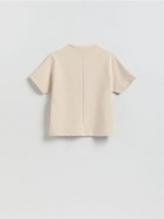 Bluzka z krótkim rękawem - beżowy. Brązowe bluzki Reserved, l, bez wzorów, z bawełny, bez kołnierzyka, bez ramiączek. Za 89.99 zł.