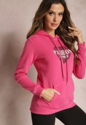 Różowa Bluza Kangurka Ocieplona Polarem z Ozdobnym Nadrukiem Elili. Czerwone bluzy Renee, l, bez wzorów, z jeansu, casualowe, bez ramiączek, bez kaptura. W wyprzedaży za 71.99 zł.