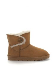 ISLAND BOOT Botki zimowe "Kabriela" w kolorze jasnobrązowym rozmiar: 40. Brązowe botki Island Boot, z aplikacjami, z materiału, z okrągłym noskiem, bez obcasa, bez zapięcia. Za 169.26 zł.