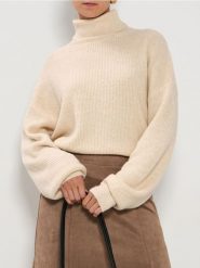 Melanżowy golf - beżowy. Brązowe swetry Sinsay, l, bez wzorów, bez ramiączek. Za 49.99 zł.