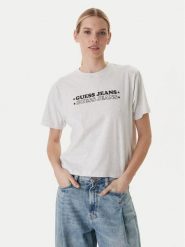 Guess Jeans T-Shirt W6GI04 K8HM0 Szary Regular Fit. Szare t-shirty Guess Jeans, s, z aplikacjami, z bawełny, bez kołnierzyka, bez ramiączek. Za 159.99 zł.