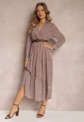 Różowa Sukienka Rozkloszowana w Kwiaty z Paskiem Rakhila. Czerwone sukienki Renee, na co dzień, l, bez wzorów, eleganckie, bez kołnierzyka, bez ramiączek, maxi, rozkloszowane. W wyprzedaży za 104.99 zł.