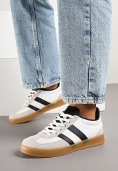 Biało-Czarne Sneakersy Typu Kultowe Tenisówki z Ozdobnymi Przeszyciami Selfia. Białe trampki Born2be, bez wzorów, z jeansu, klasyczne, bez zapięcia. W wyprzedaży za 76.49 zł.