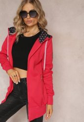Czerwona Bluza z Kapturem i Polarem Halimins. Czerwone bluzy Renee, s, bez wzorów, z polaru, bez ramiączek, z kapturem. W wyprzedaży za 55.99 zł.