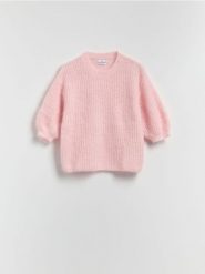 Sweter z wełną - pastelowy róż. Czerwone swetry Reserved, l, bez wzorów, z dzianiny, bez ramiączek. Za 159.99 zł.