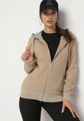 Ciemnobeżowa Rozpinana Bluza z Bawełną Kapturem i Tłoczonym Wzorem Arsenia. Brązowe bluzy Born2be, s, bez wzorów, z bawełny, klasyczne, bez ramiączek. W wyprzedaży za 84.99 zł.