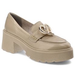 Beżowe Półbuty Armodo Eleganckie Buty Damskie. Brązowe półbuty wsuwane Armodo, bez wzorów, ze skóry, biznesowe, bez obcasa, na obcasie. Za 322.99 zł.