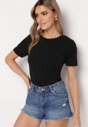 Czarny T-shirt z Okrągłym Dekoltem Idudia. Czarne t-shirty Born2be, l, bez wzorów, z dzianiny, bez kołnierzyka, bez ramiączek. W wyprzedaży za 38.24 zł.