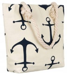 Shopperka plażowa [DH] FB01-KOTWICE beżowa. Brązowe torebki klasyczne inny, bez wzorów, z materiału, bez dodatków. Za 42.99 zł.