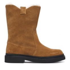 Botki BOSS. Brązowe botki Boss, bez wzorów, bez obcasa, na płaskiej podeszwie, bez zapięcia. Za 1,349.00 zł.