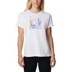 Koszulka sportowa damska Columbia Sun Trek SS Graphic z krótkim rękawem. Białe t-shirty sportowe Columbia, l, bez wzorów, bez ramiączek, rowerowe. W wyprzedaży za 127.00 zł.