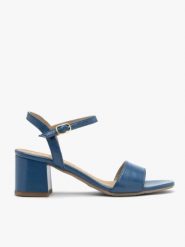 Niebieskie sandały na klocku. Niebieskie sandały Brawo sp. z o.o., bez wzorów, ze skóry, bez obcasa, na obcasie, bez zapięcia. Za 349.99 zł.