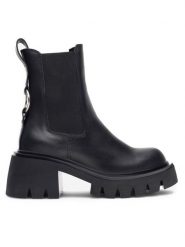 Badura Sztyblety 8108 Czarny. Czarne botki Badura, bez wzorów, ze skóry, bez obcasa, na słupku, bez zapięcia. Za 429.99 zł.