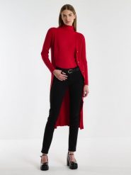Kardigan damski długi czerwony Neka 603. Czerwone swetry BIG STAR, l, bez wzorów, klasyczne, bez ramiączek. W wyprzedaży za 169.99 zł.