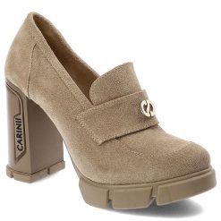 Beżowe Półbuty Carinii Eleganckie Obuwie Damskie. Brązowe półbuty wsuwane Carinii, z aplikacjami, eleganckie, bez obcasa, na obcasie. Za 509.00 zł.