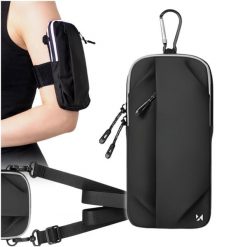 Opaska na ramię na telefon do biegania armband saszetka etui pokrowiec. Czarne nerki i saszetki Wozinsky, bez wzorów, sportowe, bez dodatków. Za 29.99 zł.