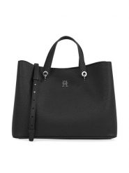 Tommy Hilfiger Torebka Th Emblem Satchel AW0AW15177 Czarny. Czarne torebki klasyczne Tommy Hilfiger, bez wzorów, ze skóry, bez dodatków. Za 899.99 zł.
