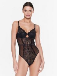Guess Body Elenora O3RM01 KBMF0 Czarny. Czarne body i gorsety Guess, z aplikacjami, z syntetyku, bez ramiączek. Za 299.99 zł.