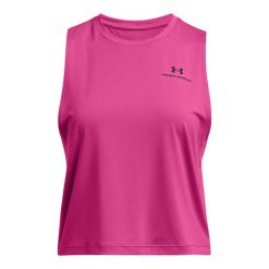 Damski crop top Under Armour Rush Energy. Czarne topy Under Armour, xs, bez wzorów, z elastanu, sportowe, bez kołnierzyka, bez ramiączek. Za 222.50 zł.