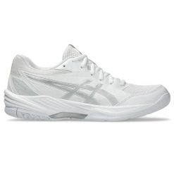 Buty halowe damskie Asics Gel-Task 4. Białe buty treningowe ASICS, bez wzorów, ze skóry, bez zapięcia, do piłki ręcznej. Za 413.50 zł.