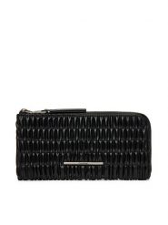 Calvin Klein Duży Portfel Damski Ruched Long L-Zip LV04K1085G Czarny. Czarne portfele Calvin Klein, bez wzorów, ze skóry. Za 259.99 zł.