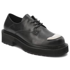 Czarne Półbuty Donna Fabiani Skórzane Obuwie Damskie Premium. Czarne półbuty wsuwane Donna Fabiani, z aplikacjami, ze skóry, eleganckie, bez obcasa. Za 746.99 zł.