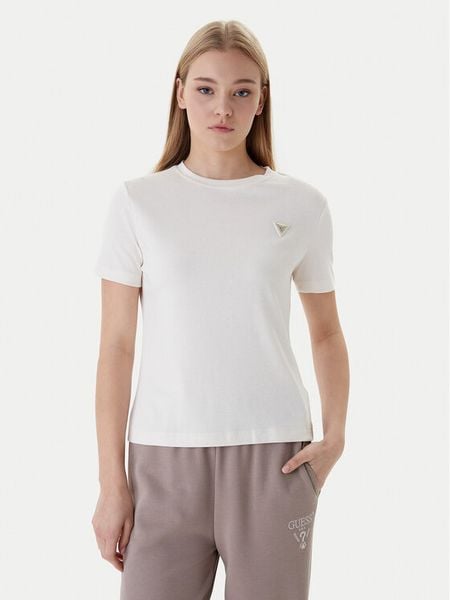 Guess T-Shirt V6RI17 KD741 Écru Regular Fit. Białe t-shirty Guess, xl, z aplikacjami, z bawełny, bez kołnierzyka, bez ramiączek. Za 116.99 zł.