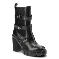 Czarne Botki Carinii Eleganckie Skórzane Buty Na Słupku. Czarne botki Carinii, bez wzorów, z jeansu, eleganckie, bez obcasa, na obcasie, bez zapięcia. Za 529.00 zł.