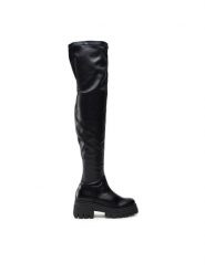 Badura Kozaki SX090-2202 Czarny. Czarne kozaki Badura, bez wzorów, ze skóry, bez obcasa, na słupku, bez zapięcia. Za 224.99 zł.