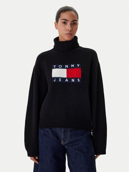 Tommy Jeans Golf Flag DW0DW22108 Czarny Relaxed Fit. Czarne swetry Tommy Jeans, xl, bez wzorów, z jeansu, bez ramiączek. Za 291.99 zł.