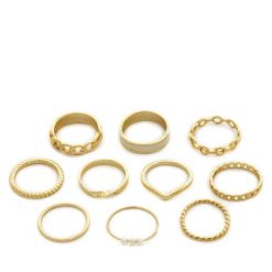 Zestaw 10 pierścionków Pieces. Żółte pierścionki Pieces, złote. Za 59.99 zł.