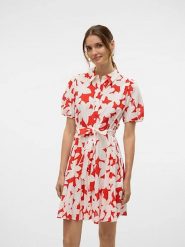 Vero Moda Sukienka w kolorze biało-czerwonym rozmiar: S. Białe sukienki Vero Moda, na co dzień, s, bez wzorów, z bawełny, bez kołnierzyka, bez ramiączek, mini, proste. Za 74.81 zł.