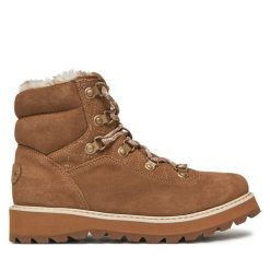 Trzewiki Roxy. Brązowe botki Roxy, bez wzorów, bez obcasa, na płaskiej podeszwie, bez zapięcia. Za 309.99 zł.