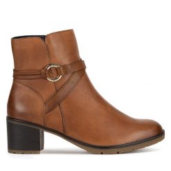 Botki Remonte. Brązowe botki Remonte, bez wzorów, bez obcasa, na słupku, bez zapięcia. Za 367.00 zł.