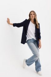 MARYNARKA NANCY GRANATOWA S - Flawless. Niebieskie marynarki i żakiety Flawless, s, bez wzorów, biznesowe, bez ramiączek. Za 600.00 zł.