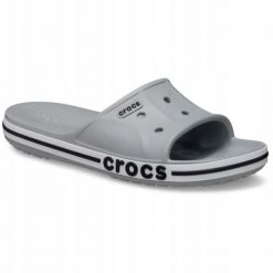 Klapki Dla Dorosłych Crocs Bayaband Slide. Szare klapki Crocs, bez wzorów, z materiału, bez obcasa, bez zapięcia. Za 129.99 zł.