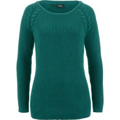 Sweter w warkocze bonprix głęboki zielony. Swetry marki INESIS. Za 49.99 zł.